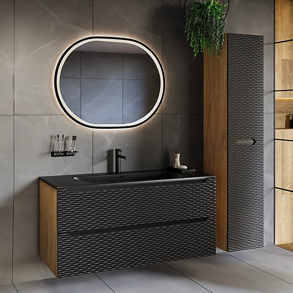 Colonne De Salle De Bains|Petits-Meubles Colonne murale salle de bain 2 portes Elora Noir et bois