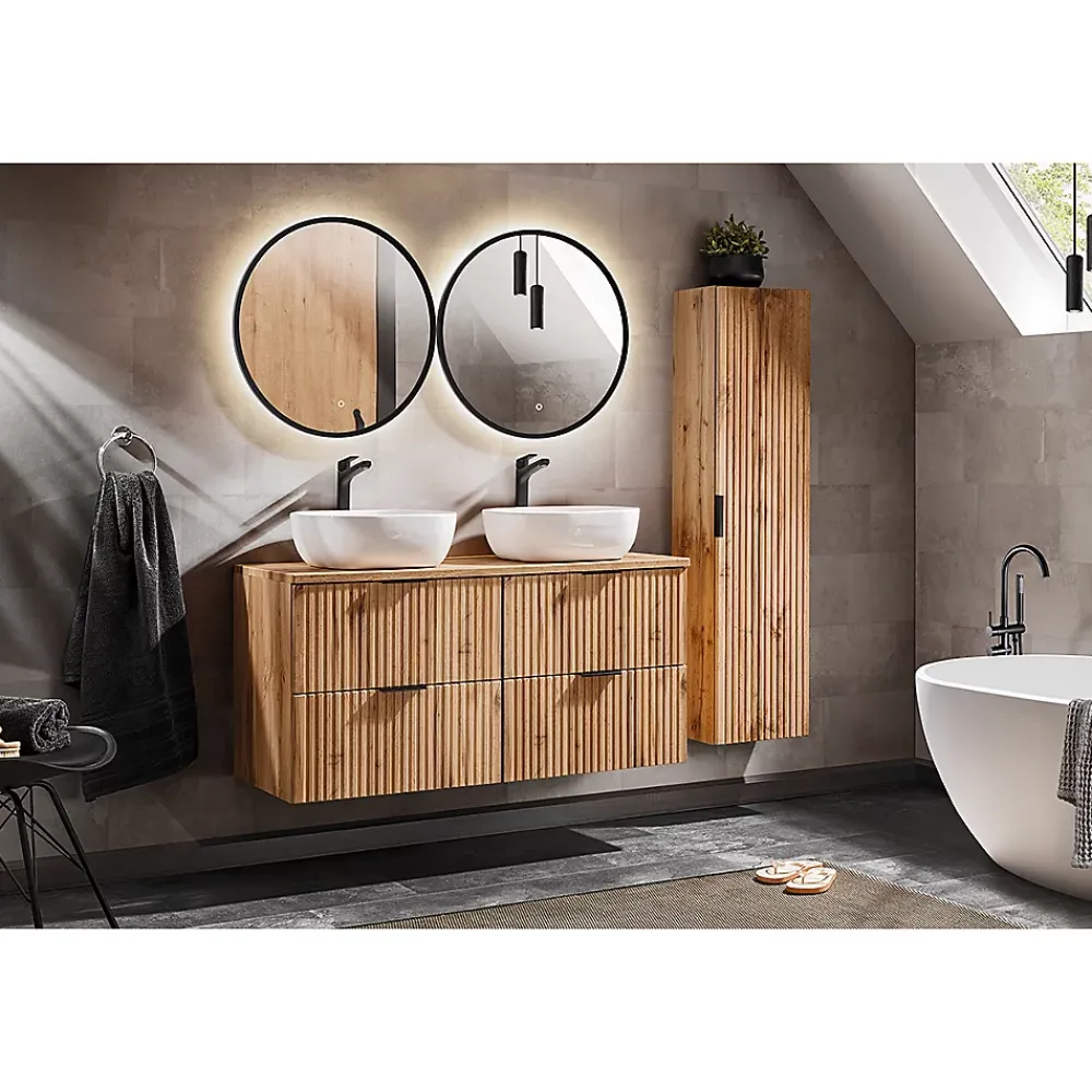 Petits-Meubles Colonne murale salle de bain 1 porte Adriel Bois