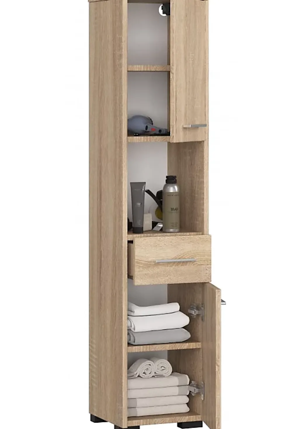 3xE Living Colonne salle de bain, 2 armoires, 1 tiroir, 140 x 30 x 30 cm, chêne sonoma