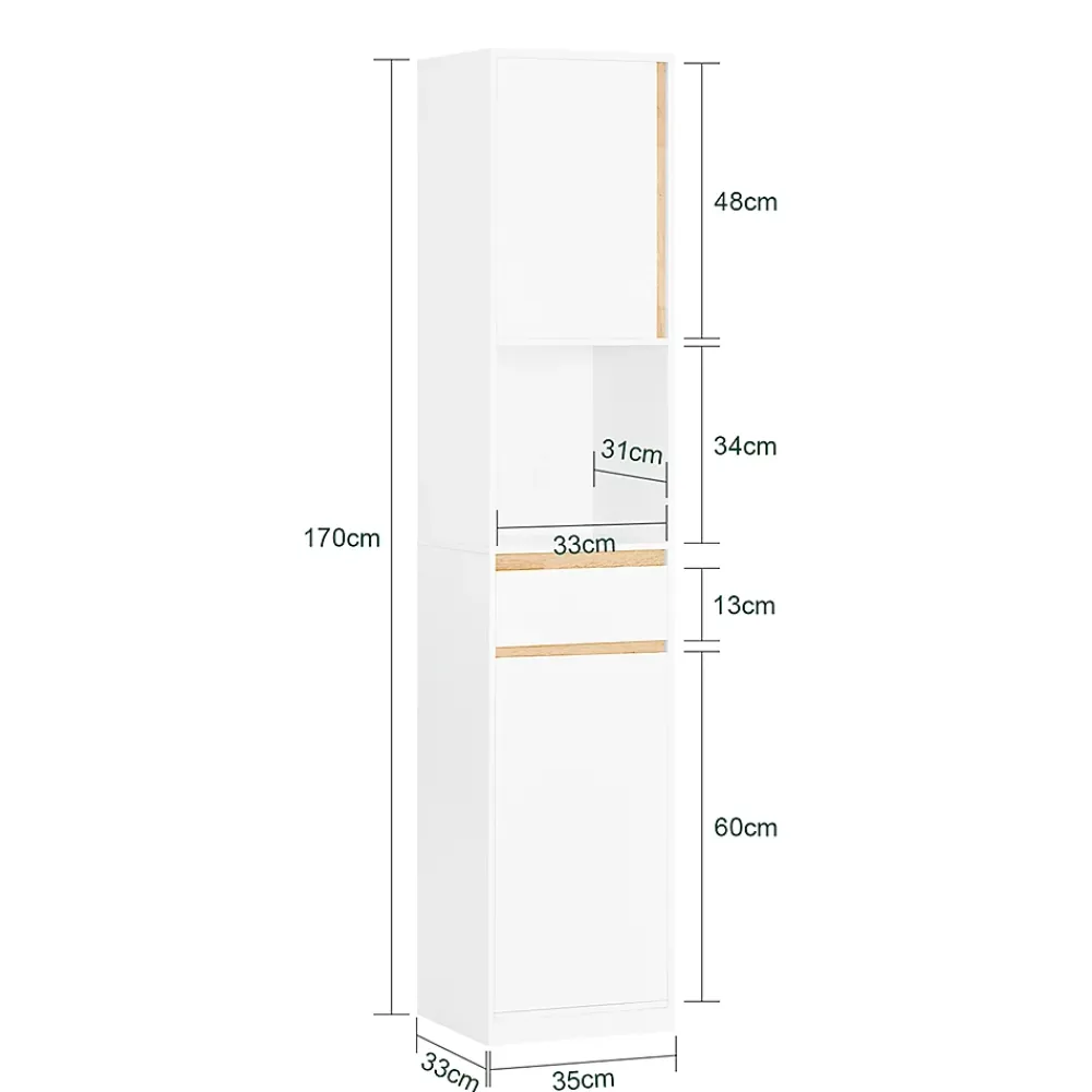 Colonne De Salle De Bains|Sobuy Colonne Salle de Bain 2 Portes, Tiroir, Compartiment et étagères Réglables, BZR80-W,