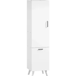 Homcom Colonne salle de bain - porte, 2 étagères, panier à linge - dim. 35 x 31,5 x 144 cm - blanc