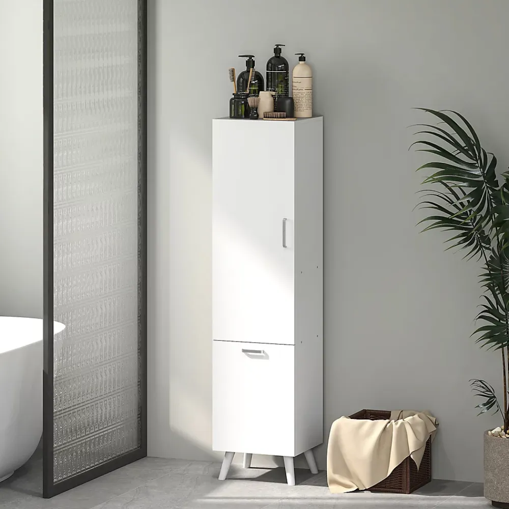 Homcom Colonne salle de bain - porte, 2 étagères, panier à linge - dim. 35 x 31,5 x 144 cm - blanc