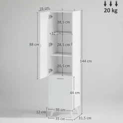 Homcom Colonne salle de bain - porte, 2 étagères, panier à linge - dim. 35 x 31,5 x 144 cm - blanc