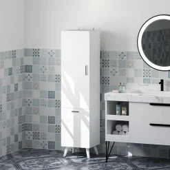 Homcom Colonne salle de bain - porte, 2 étagères, panier à linge - dim. 35 x 31,5 x 144 cm - blanc