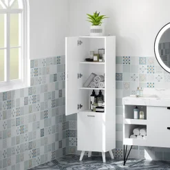 Homcom Colonne salle de bain - porte, 2 étagères, panier à linge - dim. 35 x 31,5 x 144 cm - blanc