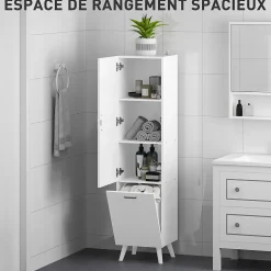 Homcom Colonne salle de bain - porte, 2 étagères, panier à linge - dim. 35 x 31,5 x 144 cm - blanc