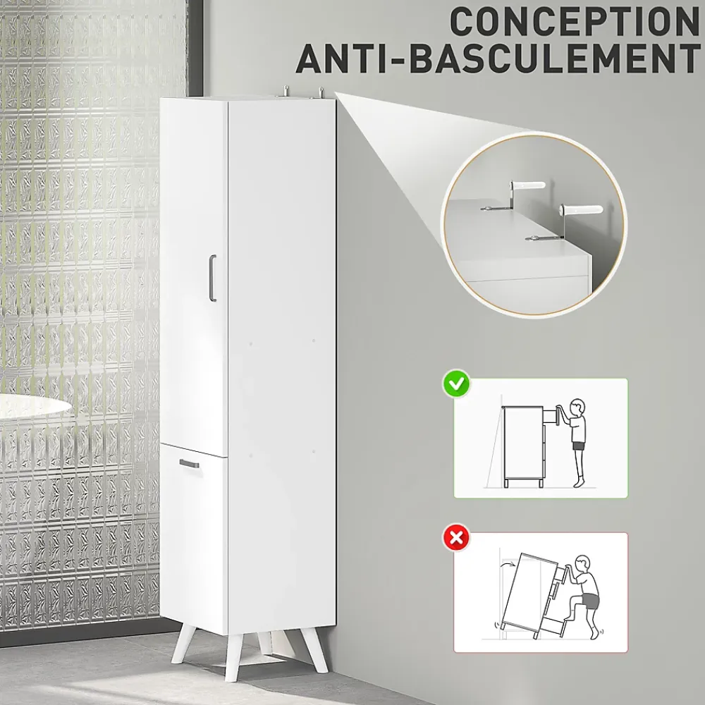Homcom Colonne salle de bain - porte, 2 étagères, panier à linge - dim. 35 x 31,5 x 144 cm - blanc