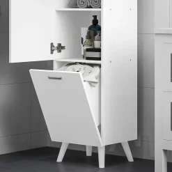 Homcom Colonne salle de bain - porte, 2 étagères, panier à linge - dim. 35 x 31,5 x 144 cm - blanc