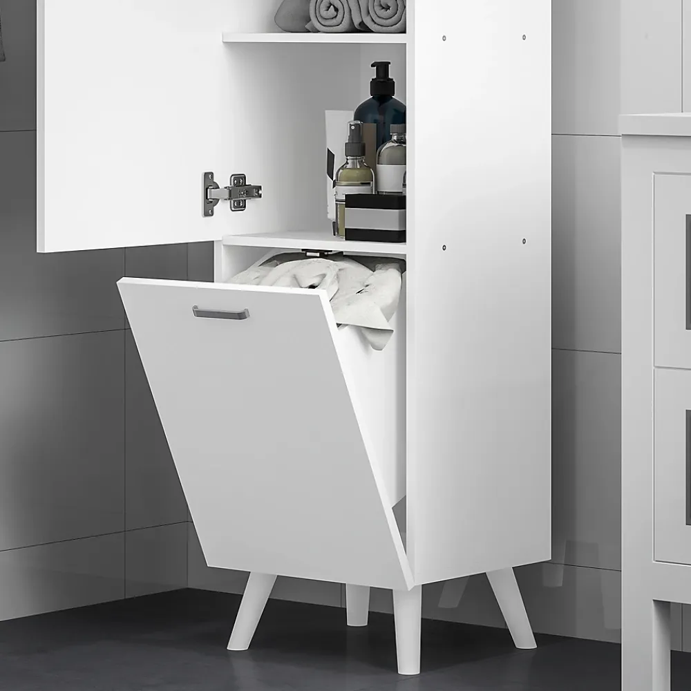 Homcom Colonne salle de bain - porte, 2 étagères, panier à linge - dim. 35 x 31,5 x 144 cm - blanc