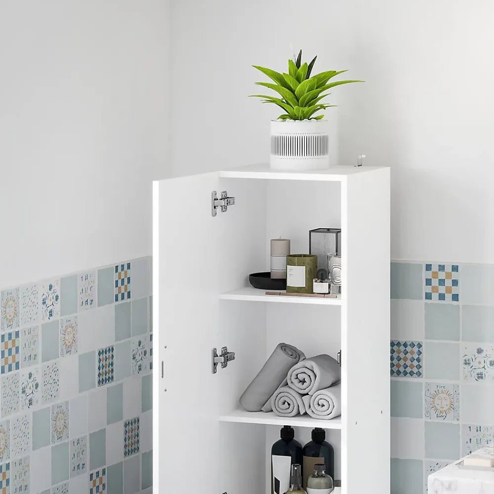 Homcom Colonne salle de bain - porte, 2 étagères, panier à linge - dim. 35 x 31,5 x 144 cm - blanc