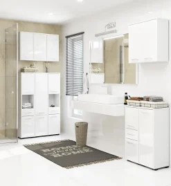 3xE Living Colonne salle de bain, 140 x 30 x 30 cm, blanc mat, blanc brillant