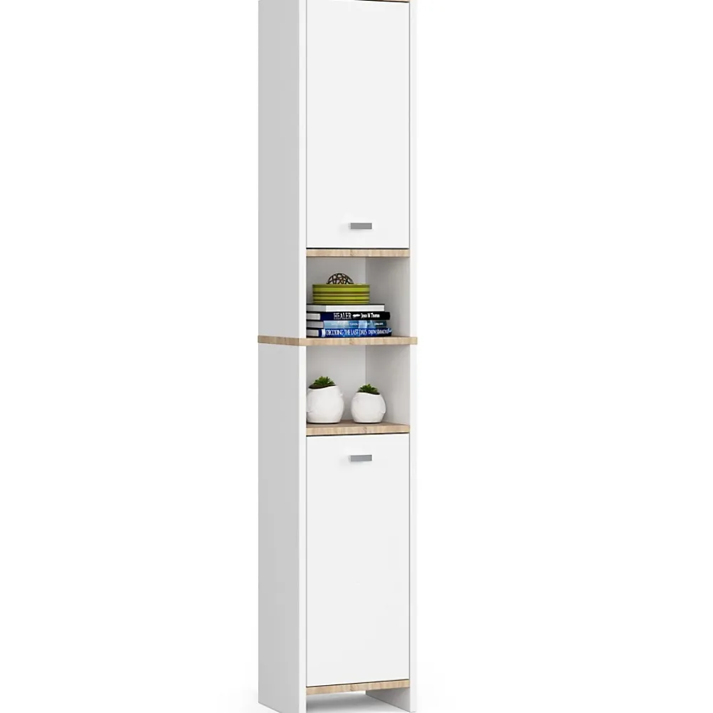 Colonne De Salle De Bains|Akord Furniture Factory Colonne salle de bain AKORD BETI Blanche 32 cm 2 portes façade Blanche 4 étagères 32x28x180 cm