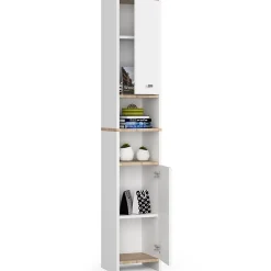 Colonne De Salle De Bains|Akord Furniture Factory Colonne salle de bain AKORD BETI Blanche 32 cm 2 portes façade Blanche 4 étagères 32x28x180 cm