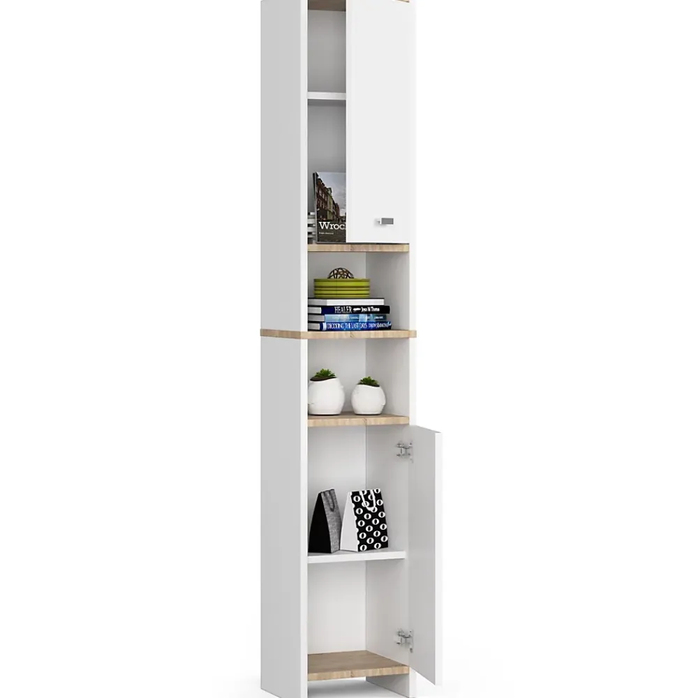Colonne De Salle De Bains|Akord Furniture Factory Colonne salle de bain AKORD BETI Blanche 32 cm 2 portes façade Blanche 4 étagères 32x28x180 cm