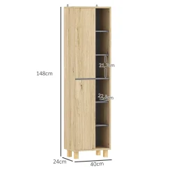 Colonne De Salle De Bains|Homcom Colonne salle de bain design H.148 cm - 2 portes, 4 étagères, 6 niches - gris effet bois clair naturel