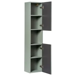 Meublorama Colonne salle de bain ELVINA 2 portes H140 cm Coloris vert sauge pastel Meuble suspendu