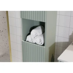 Meublorama Colonne salle de bain ELVINA 2 portes H140 cm Coloris vert sauge pastel Meuble suspendu