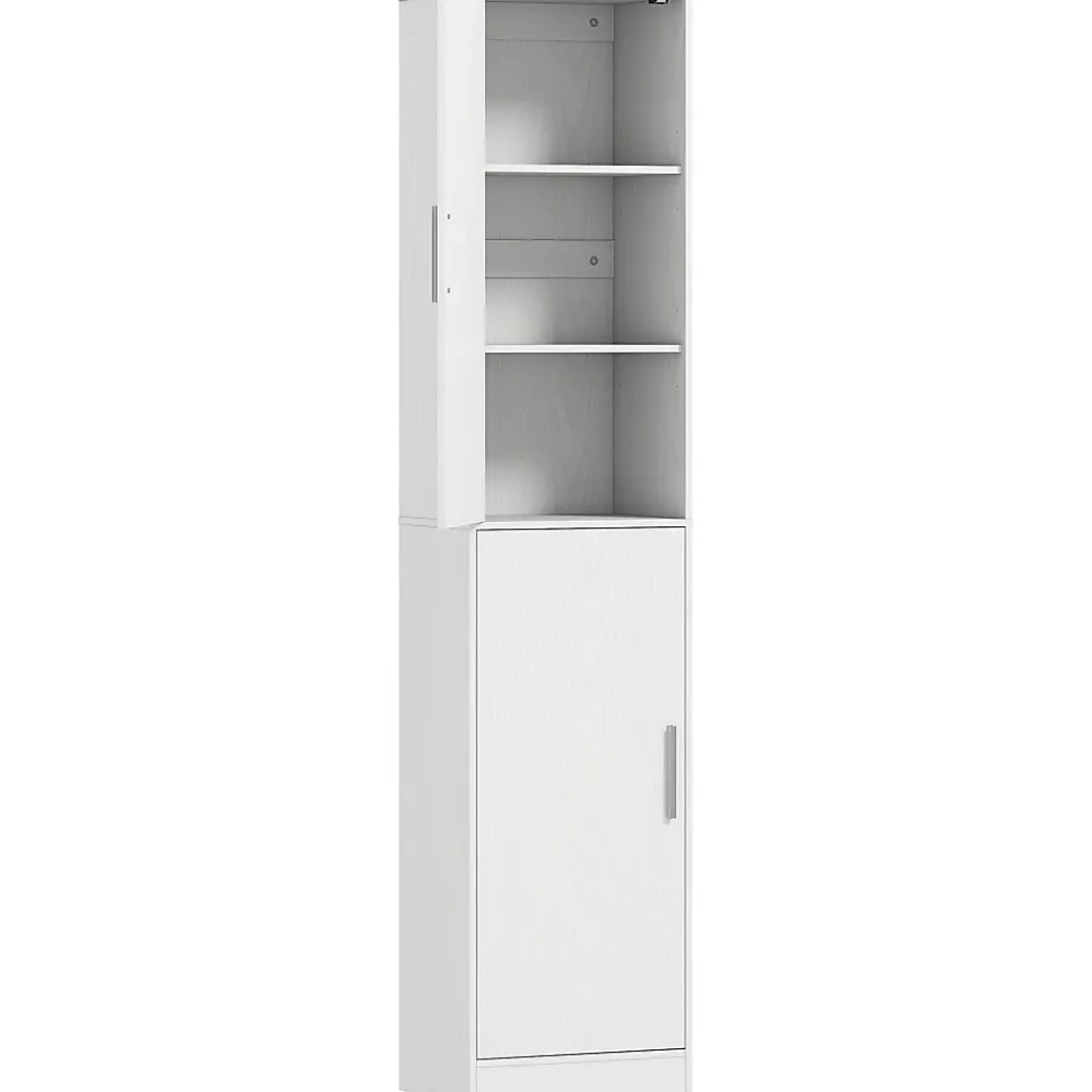 Homcom Colonne salle de bain H180 cm - 2 portes, 4 étagères réglables - effet bois blanc