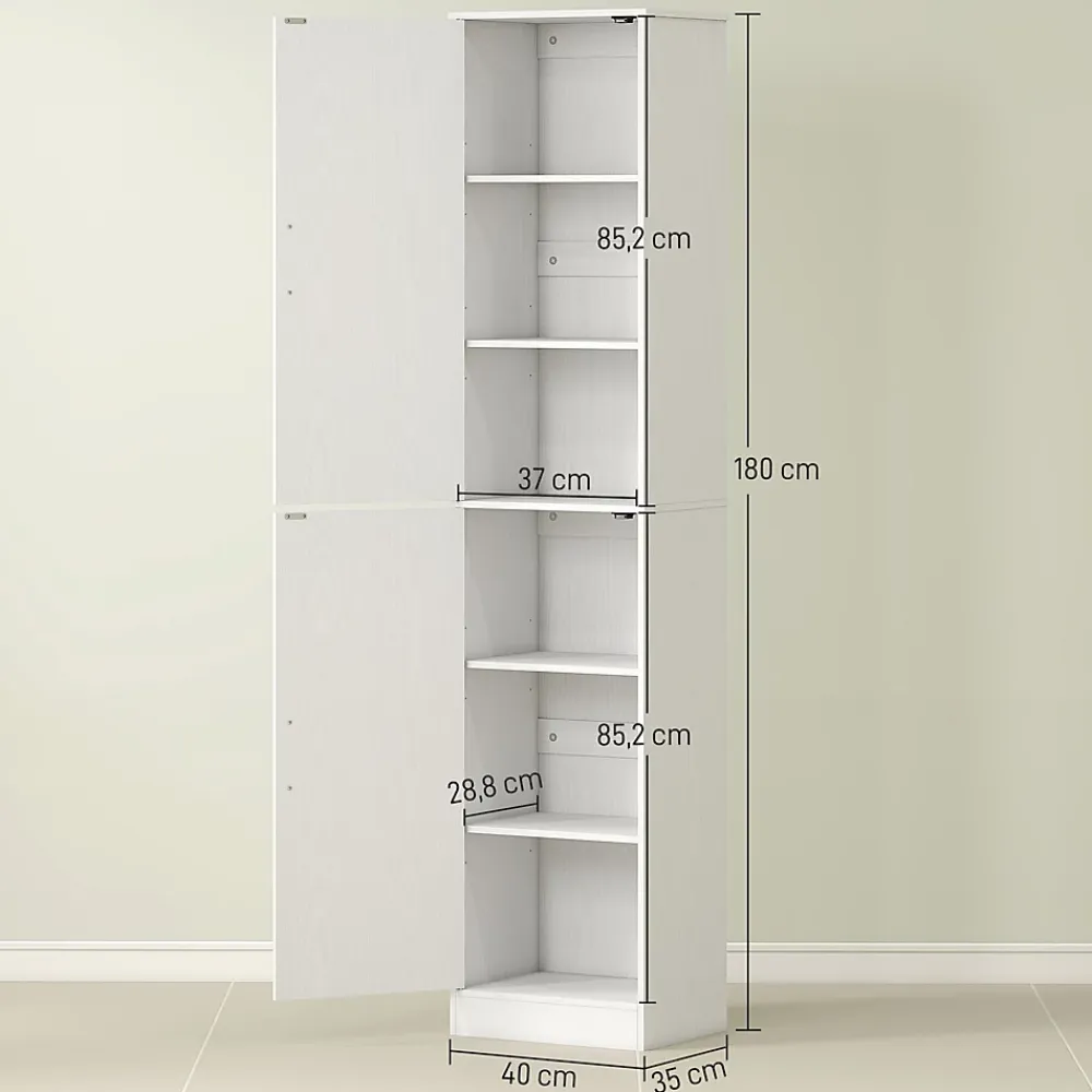 Homcom Colonne salle de bain H180 cm - 2 portes, 4 étagères réglables - effet bois blanc