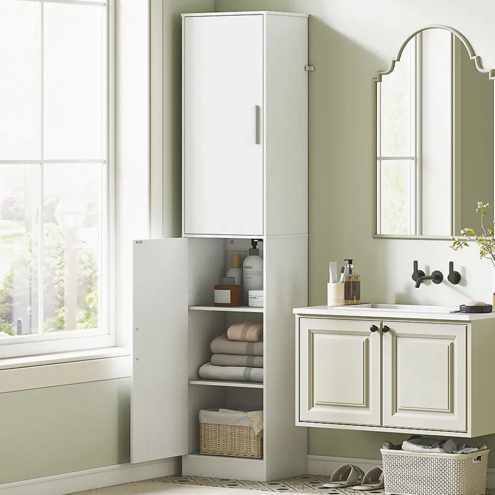 Homcom Colonne salle de bain H180 cm - 2 portes, 4 étagères réglables - effet bois blanc