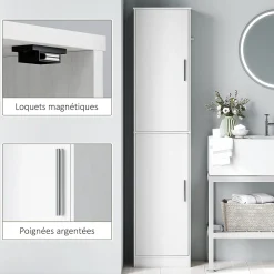Homcom Colonne salle de bain H180 cm - 2 portes, 4 étagères réglables - effet bois blanc