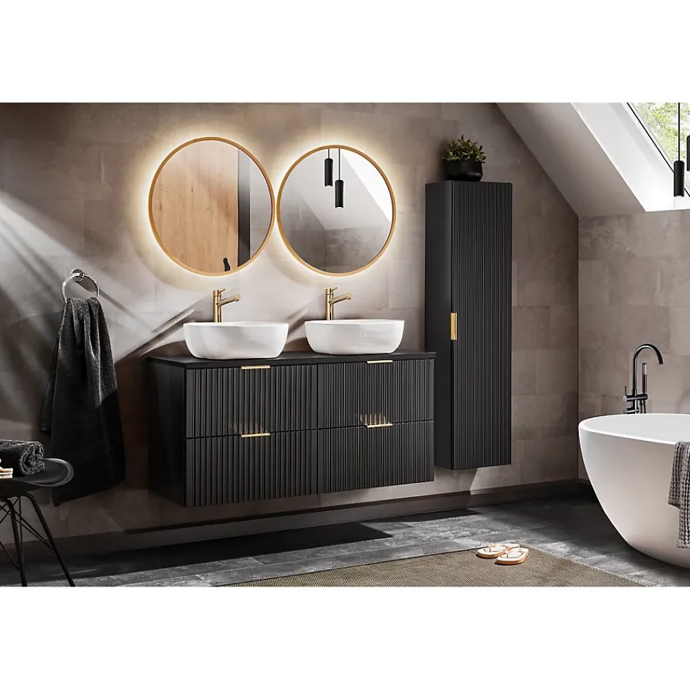 Colonne De Salle De Bains|Meublorama Colonne salle de bain NOXERA 1 porte Noir mat Design rainuré et poignées personnalisables