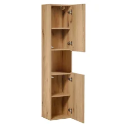 Meublorama Colonne salle de bain VANO 2 portes et 1 niche Chene L30 x P25 x H140 cm Meuble suspendu