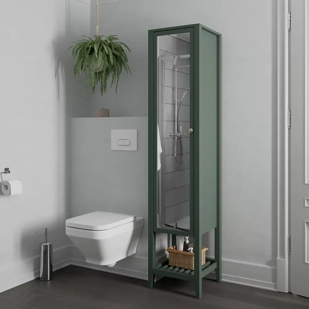 GoodHome Colonne salle de bains à poser avec miroir vert mat l.40 x H.185 x P.36 cm, Perma