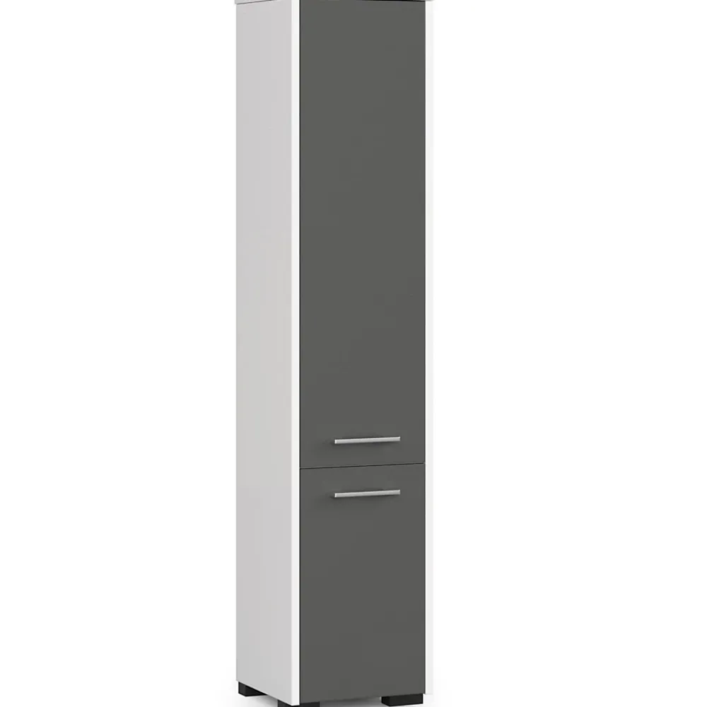 Akord Furniture Factory Colonne salle de bains AKORD FIN Blanche 30 cm 2 portes façade Gris Graphite 5 étagères 30x30x140 cm