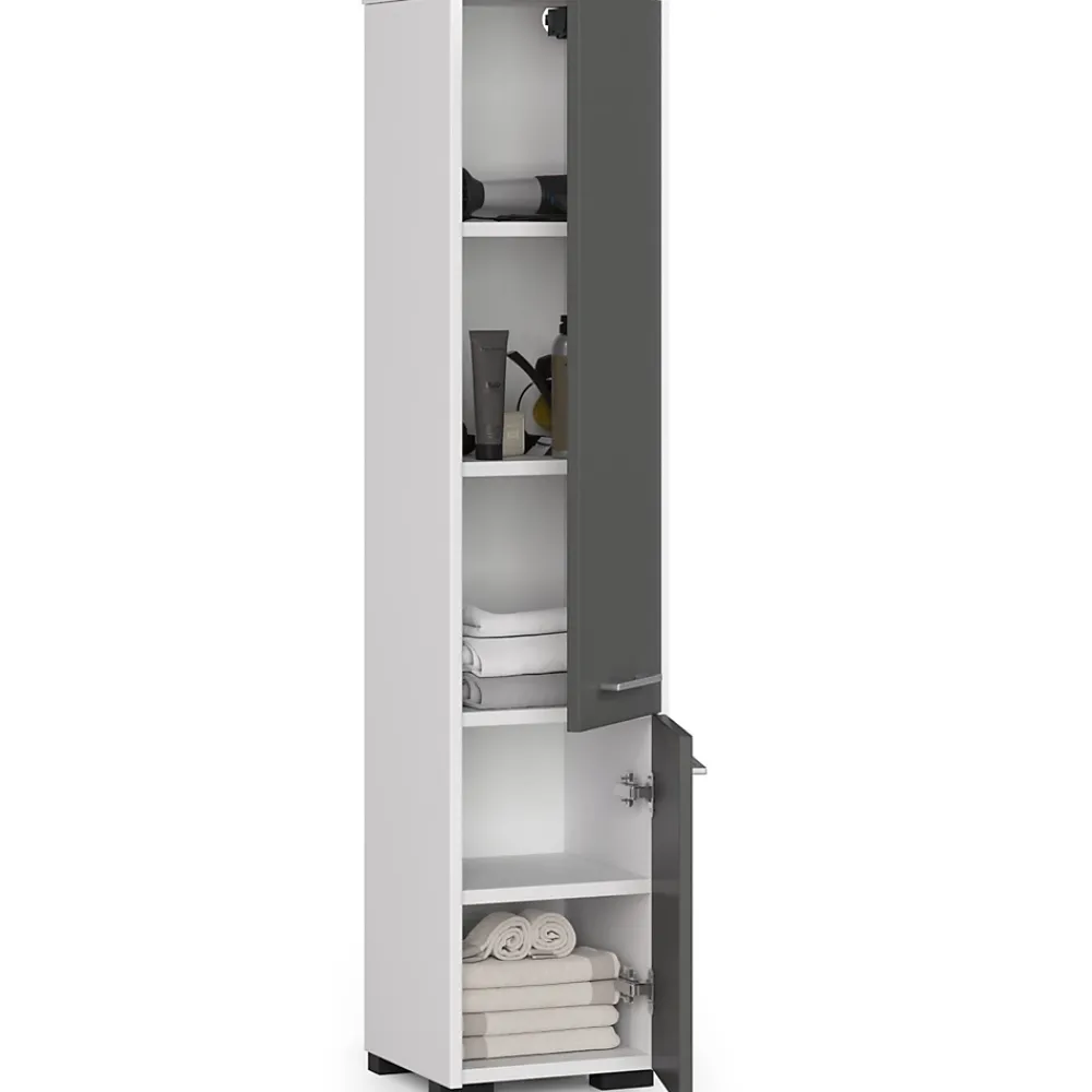 Akord Furniture Factory Colonne salle de bains AKORD FIN Blanche 30 cm 2 portes façade Gris Graphite 5 étagères 30x30x140 cm