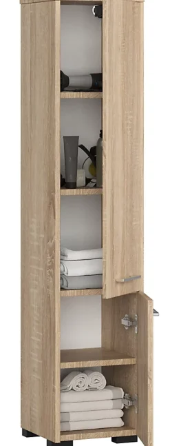 Colonne De Salle De Bains|Akord Furniture Factory Colonne salle de bains AKORD FIN Chêne Sonoma 30 cm 2 portes façade Chêne Sonoma 5 étagères 30x30x140 cm