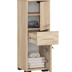 Meuble De Salle De Bains Faible Profondeur|Armoire De Salle De Bains|Akord Furniture Factory Colonne salle de bains AKORD FIN Chêne Sonoma 30 cm 2 portes 1 tiroir façade Chêne Sonoma 3 étagères 30x30x85 cm