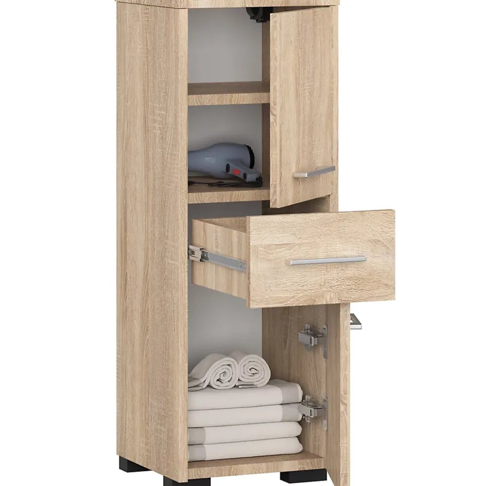 Meuble De Salle De Bains Faible Profondeur|Armoire De Salle De Bains|Akord Furniture Factory Colonne salle de bains AKORD FIN Chêne Sonoma 30 cm 2 portes 1 tiroir façade Chêne Sonoma 3 étagères 30x30x85 cm