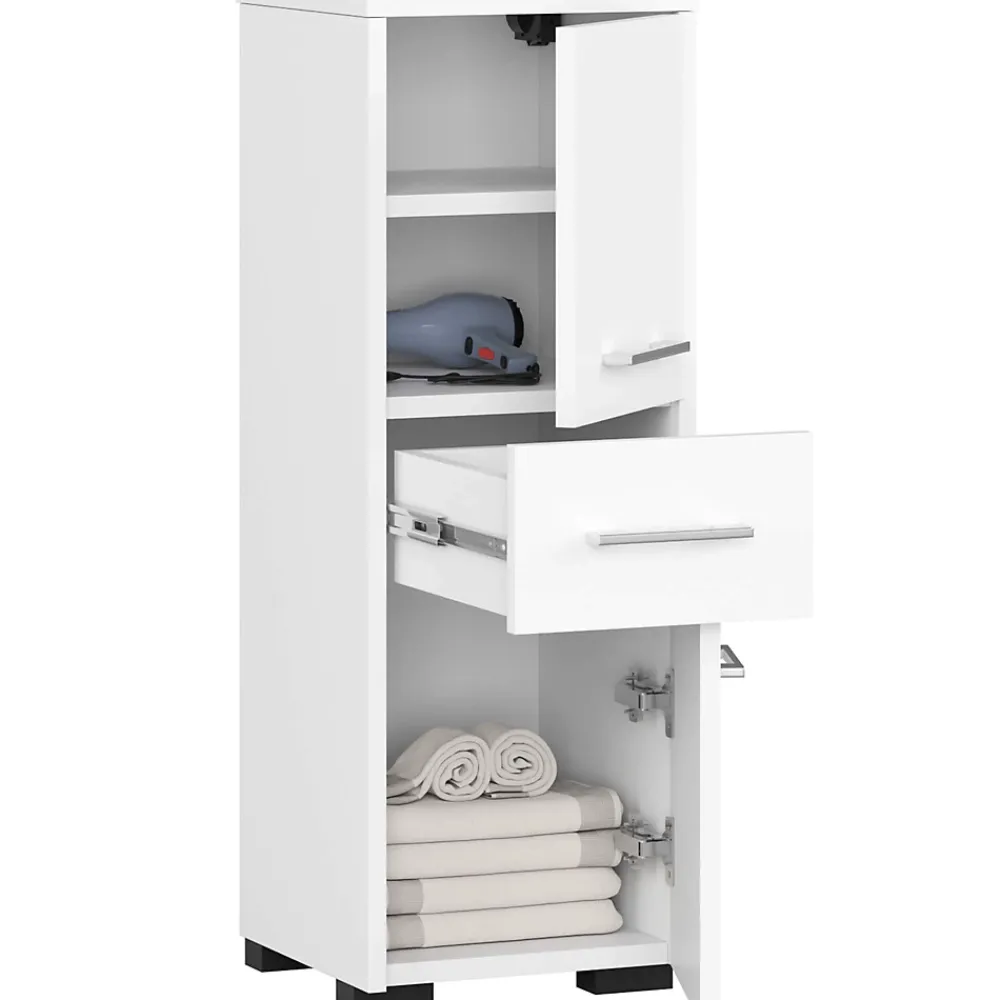 Akord Furniture Factory Colonne salle de bains AKORD FIN Blanche 30 cm 2 portes 1 tiroir façade Blanche 3 étagères 30x30x85 cm