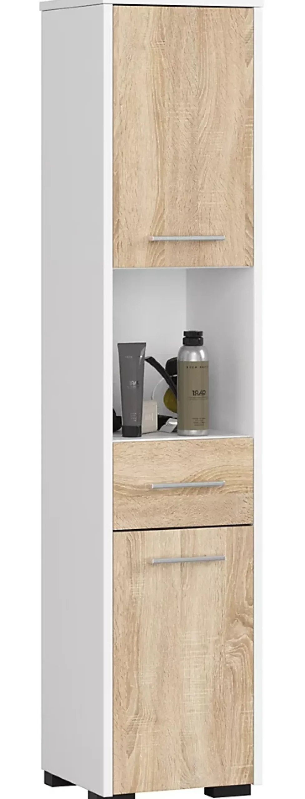 Akord Furniture Factory Colonne salle de bains AKORD FIN Blanche 30 cm 2 portes 1 tiroir façade Chêne Sonoma 5 étagères 30x30x140 cm