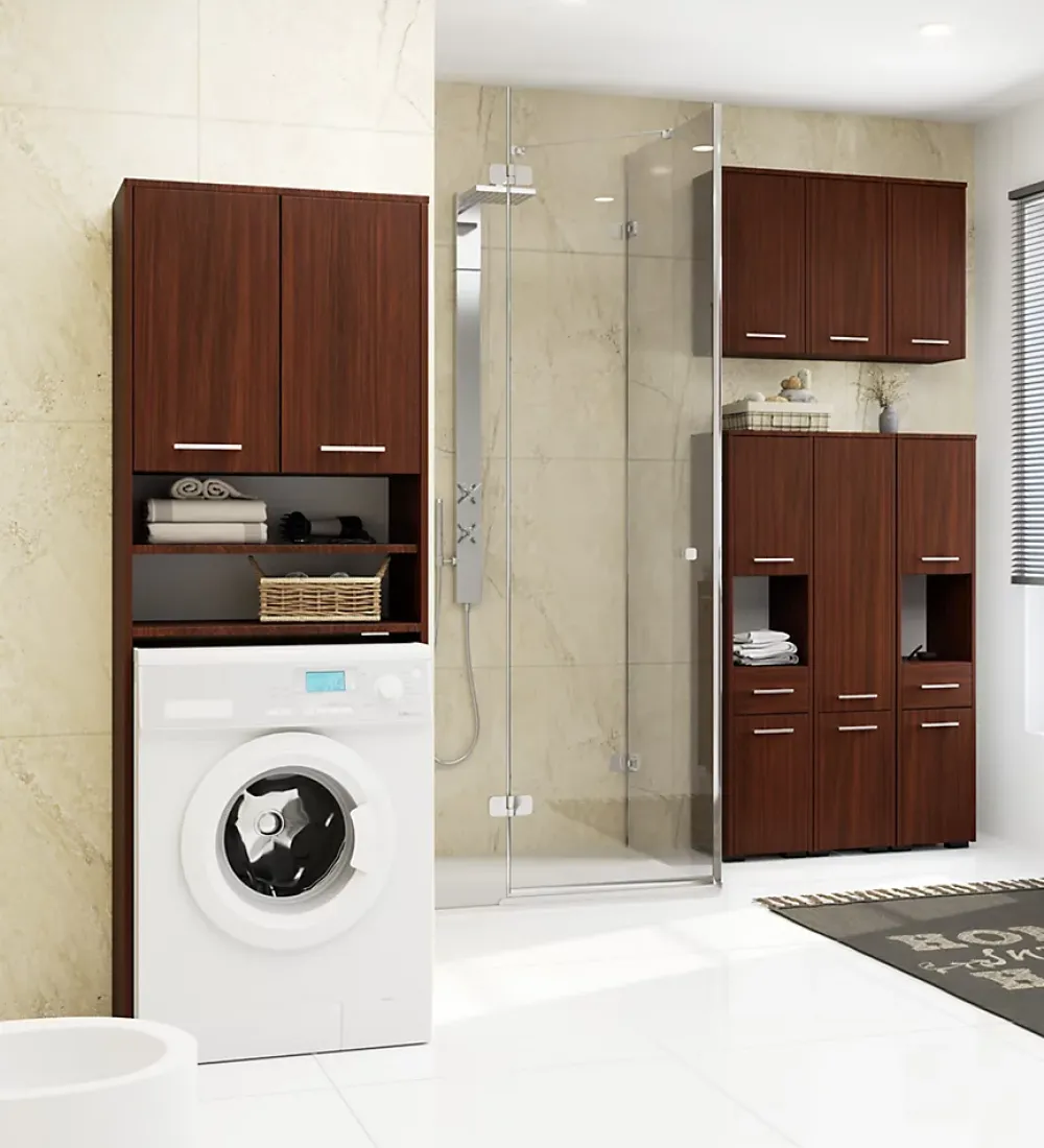 Meuble De Salle De Bains Faible Profondeur|Akord Furniture Factory Colonne salle de bains AKORD FIN Wengé 30 cm 2 portes 1 tiroir façade Wengé 3 étagères 30x30x85 cm
