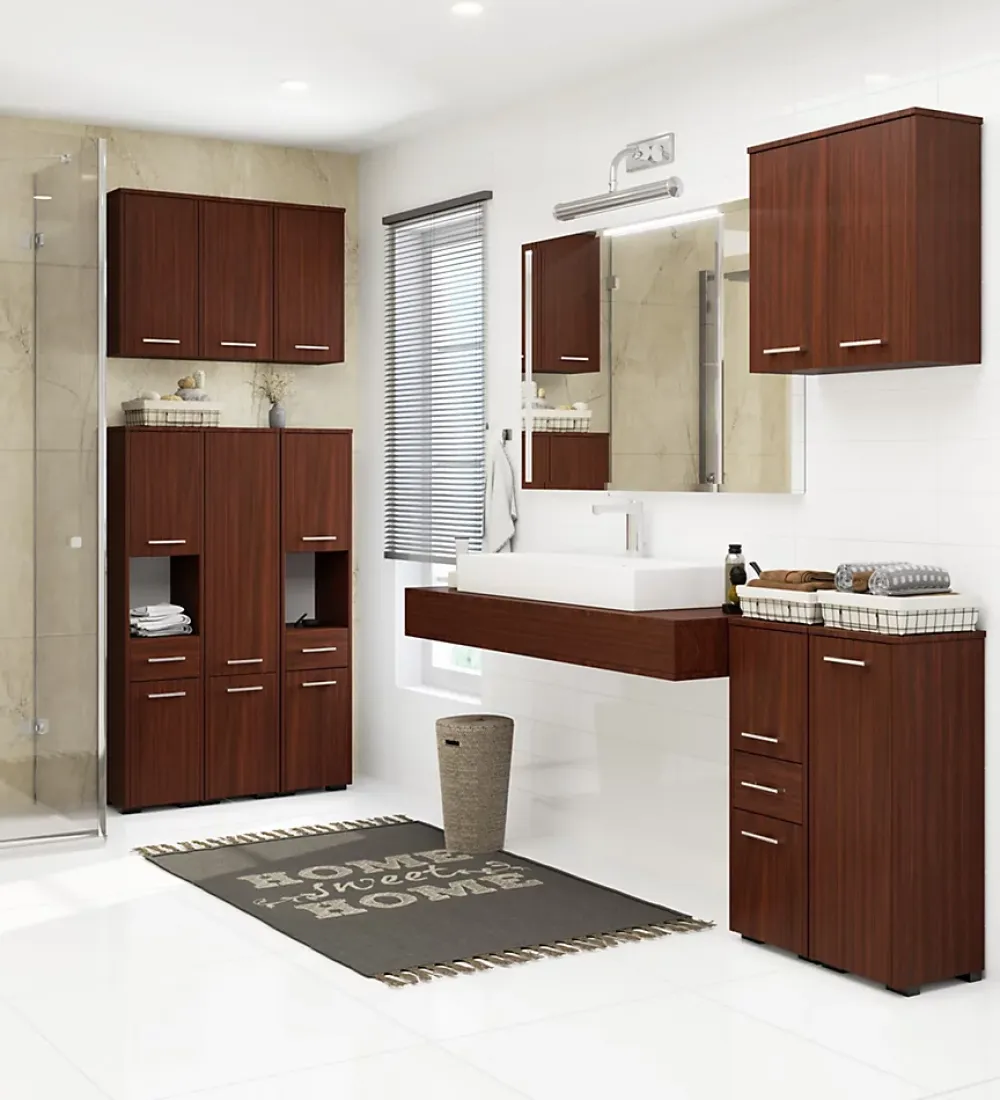 Meuble De Salle De Bains Faible Profondeur|Akord Furniture Factory Colonne salle de bains AKORD FIN Wengé 30 cm 2 portes 1 tiroir façade Wengé 3 étagères 30x30x85 cm