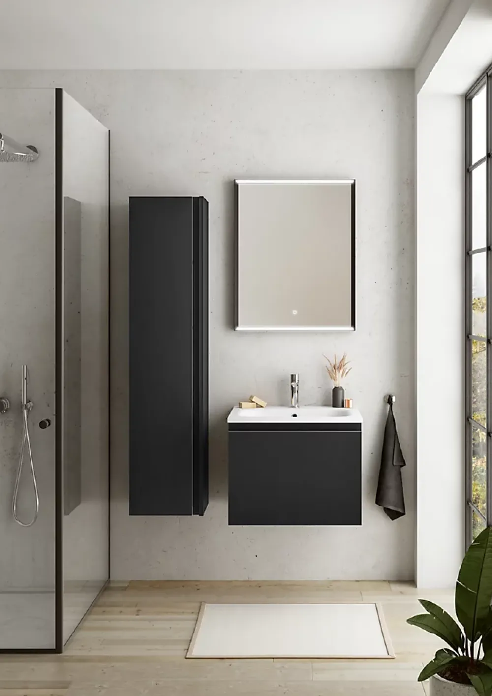 Ipiemme SRL Colonne salle de bains noir mat l.35 x H.150 x P.30 cm, Pura+