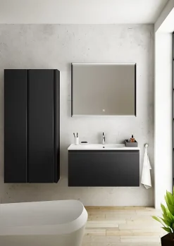 Ipiemme SRL Colonne salle de bains noir mat l.35 x H.150 x P.30 cm, Pura+