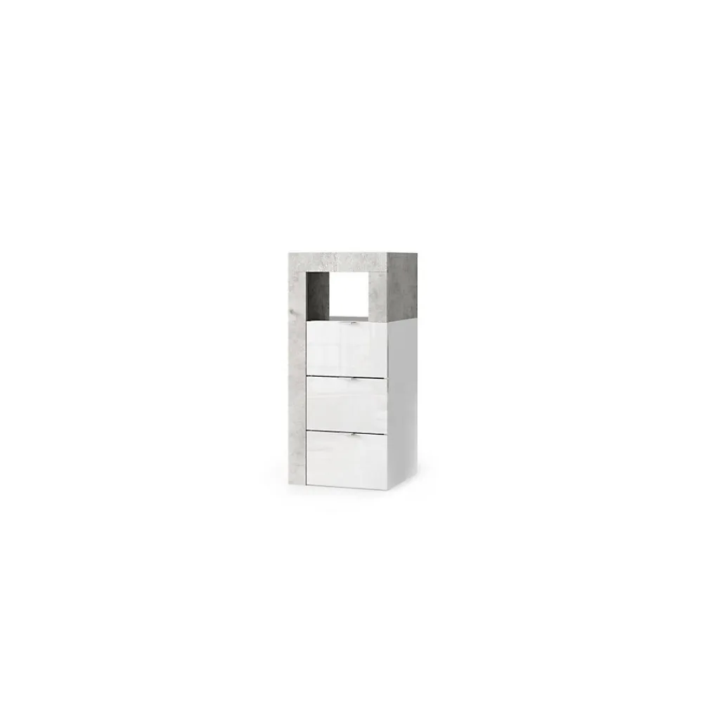 Meuble De Salle De Bains Faible Profondeur|Meublorama Commode de salle de bains BURA 3 tiroirs L35 cm Blanc brillant laqué et gris aspect béton