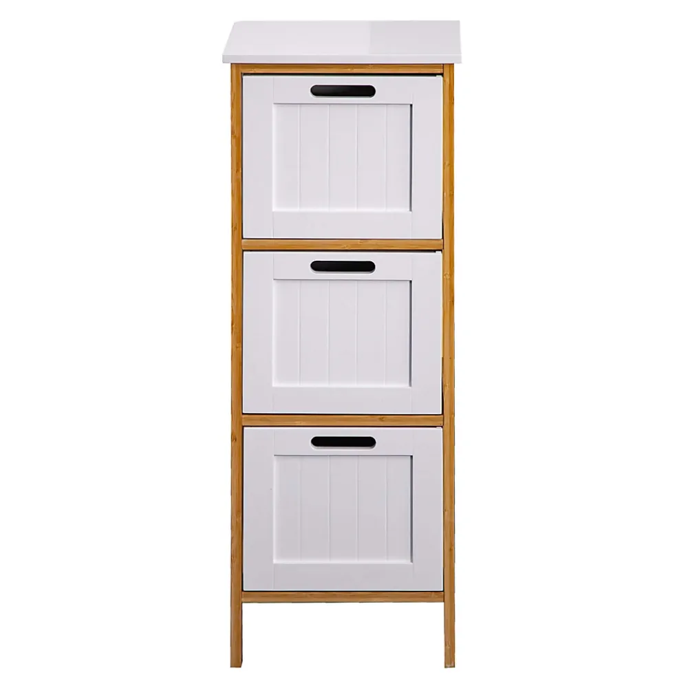 Armoire De Salle De Bains|Meuble De Salle De Bains Faible Profondeur|Mobili Rebecca Commode de Salle de Bains 3 Tiroirs MDF Bambu Blanc Marron Rebecca Mobili