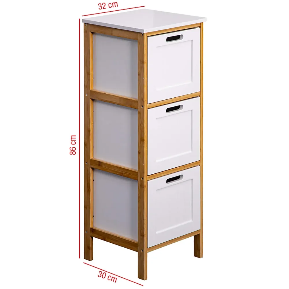 Armoire De Salle De Bains|Meuble De Salle De Bains Faible Profondeur|Mobili Rebecca Commode de Salle de Bains 3 Tiroirs MDF Bambu Blanc Marron Rebecca Mobili
