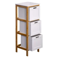 Armoire De Salle De Bains|Meuble De Salle De Bains Faible Profondeur|Mobili Rebecca Commode de Salle de Bains 3 Tiroirs MDF Bambu Blanc Marron Rebecca Mobili