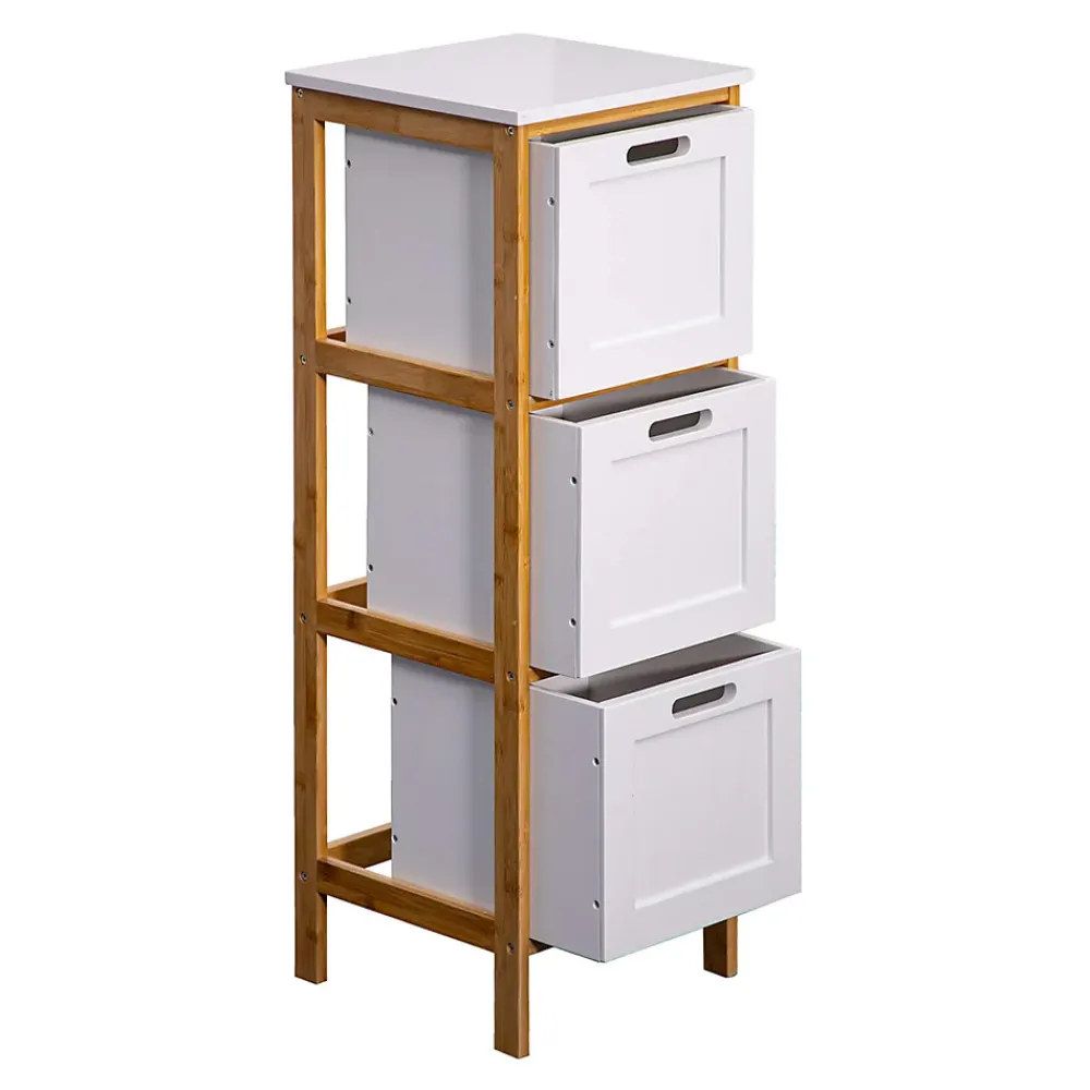Armoire De Salle De Bains|Meuble De Salle De Bains Faible Profondeur|Mobili Rebecca Commode de Salle de Bains 3 Tiroirs MDF Bambu Blanc Marron Rebecca Mobili