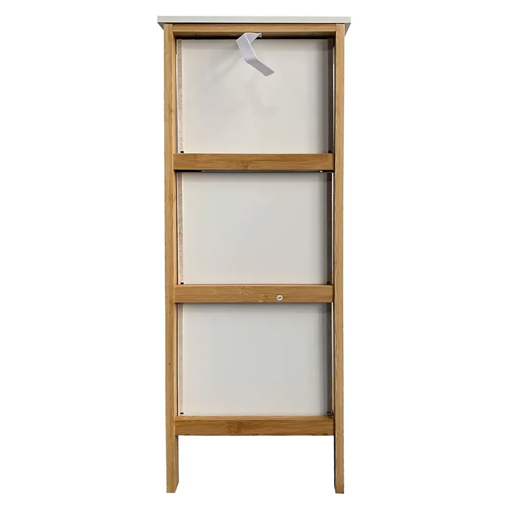 Armoire De Salle De Bains|Meuble De Salle De Bains Faible Profondeur|Mobili Rebecca Commode de Salle de Bains 3 Tiroirs MDF Bambu Blanc Marron Rebecca Mobili
