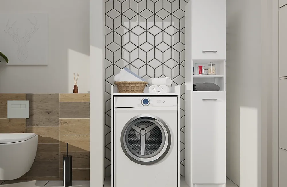 Topeshop COMO - Meuble de rangement pour machine à laver - Meuble SDB - 64x50x97.5 cm - Buanderie