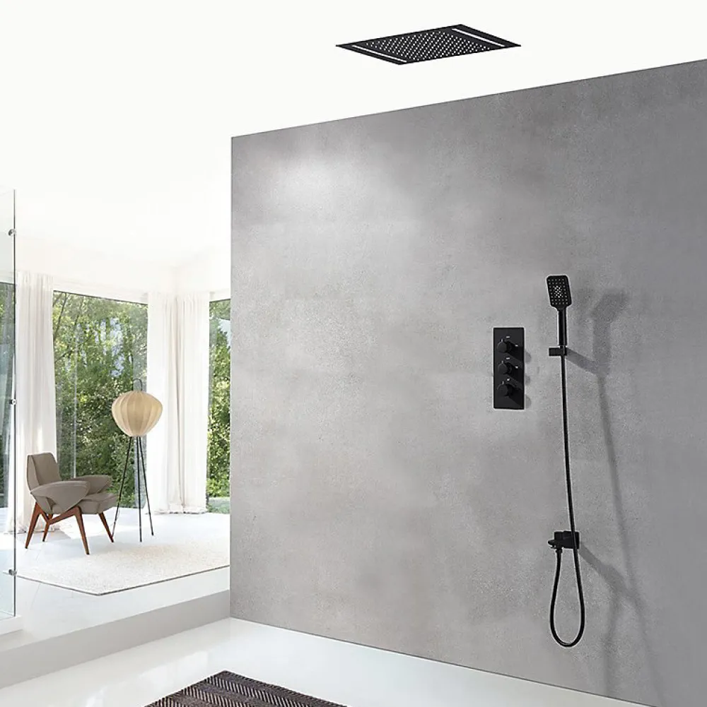 Colonne De Douche Encastrable|Artisse Composition de douche Ciel de pluie 400x400 mm noir mat led, thermostatique, Secax