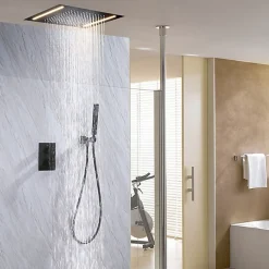 Colonne De Douche Encastrable|Artisse Composition de douche Ciel de pluie 400x400 mm noir mat led, thermostatique, Secax