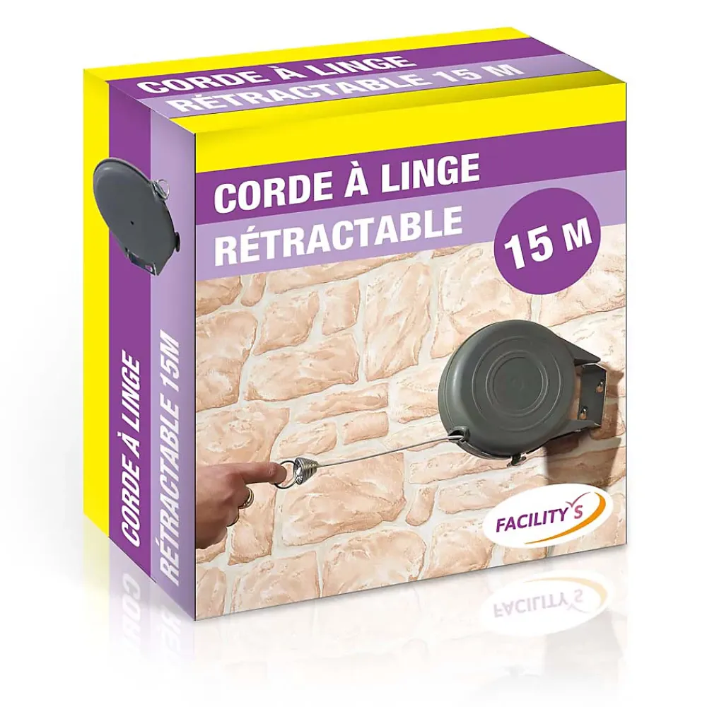 Etendoir À Linge|Facility'S Corde à linge rétractable 15 m 16x15x5.5 cm gain de place intérieur extérieur
