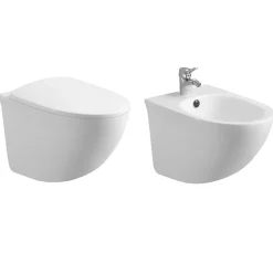Laneri Couple de sanitaires suspendu Rimless sans bride, gamme Flipper avec abattant soft-close inclus